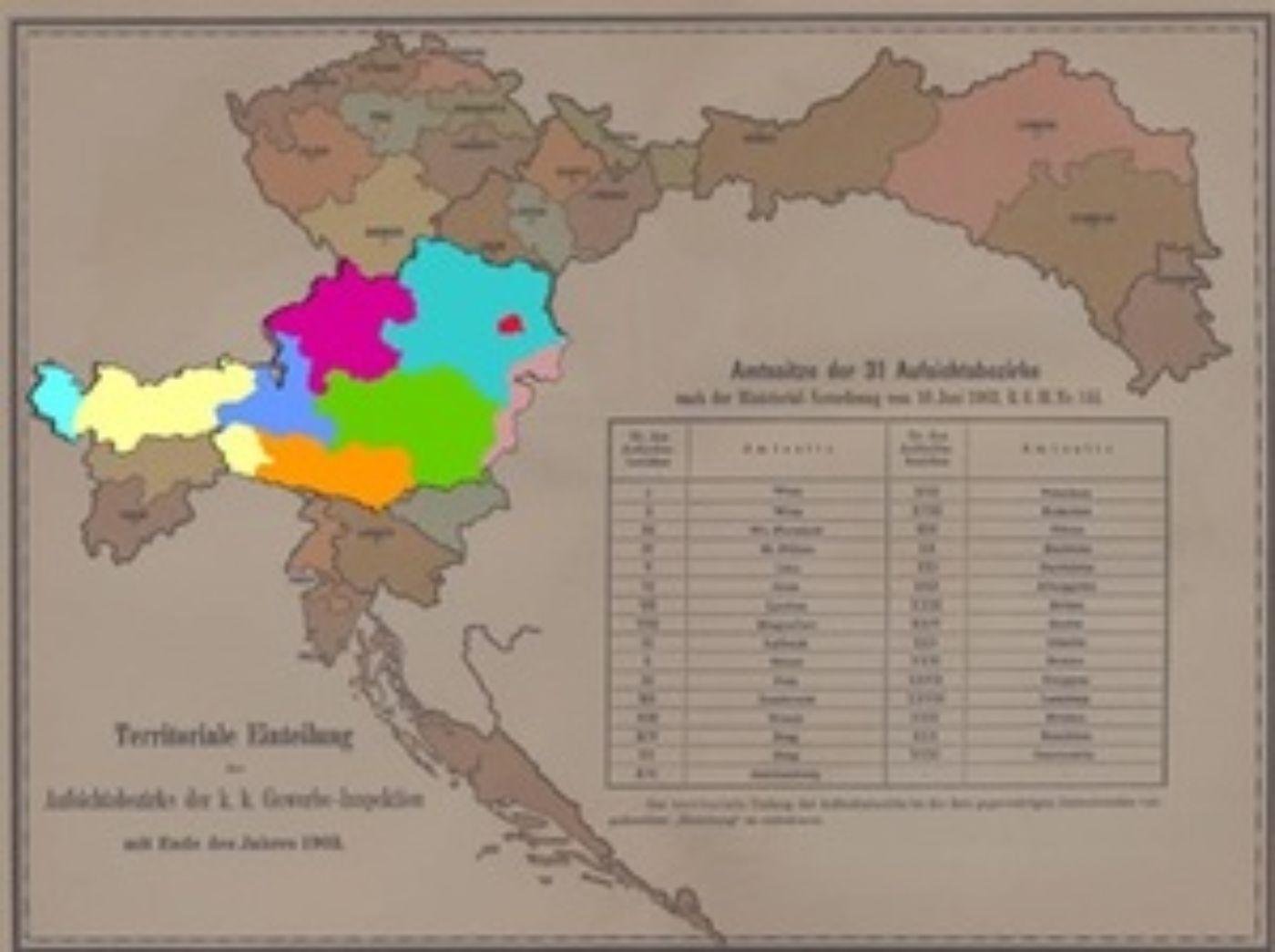 Das Bild zeigt eine Landkarte von Österreich im Vergleich vom 19. und 21. Jahrhundert. 