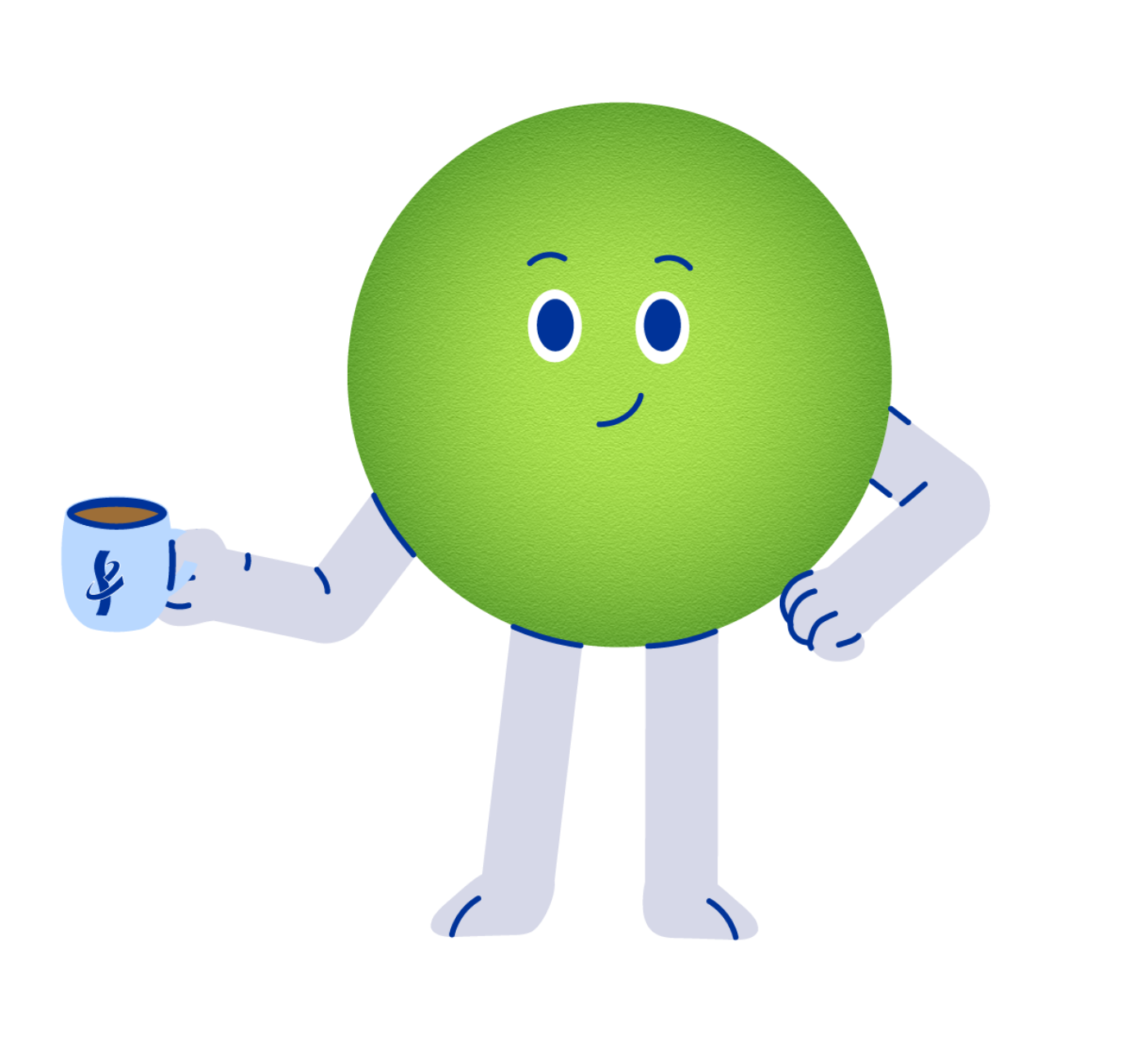 Es ist ein animierter, grüner Kreis mit einem Kaffeehäferl.