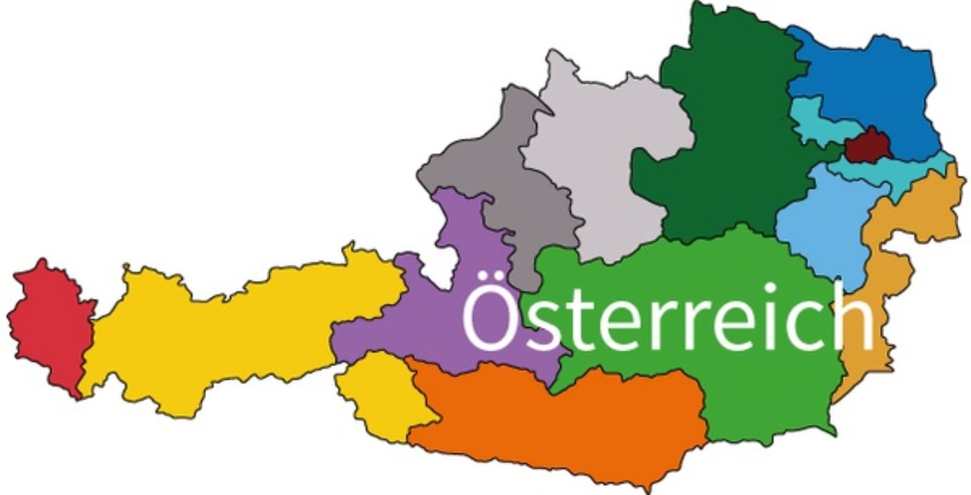 Das ist eine Karte von Österreich, in der die Zuständigkeitsbereiche der einzelnen Arbeitsinspektorate eingezeichnet sind. 