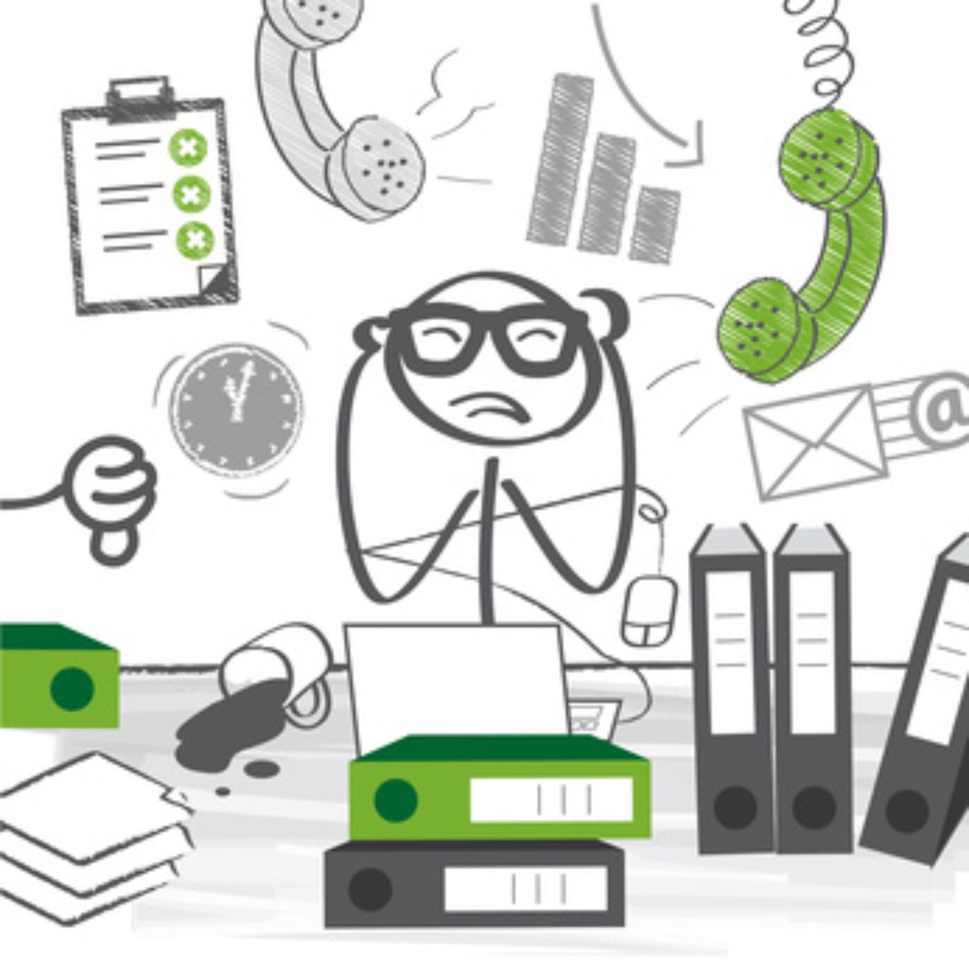 Zeichnung einer Figur die Stress am Arbeitsplatz hat